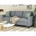 thumbnail image 2 of 3 Seater Sofa, 76" Modern Linen Fabric Tufted Upholstered Accent Sofa with Thicken Cushions and Square Arms 3-Seats Couch with Pillows for Living Room Bedroom Office, Gray, 2 of 7