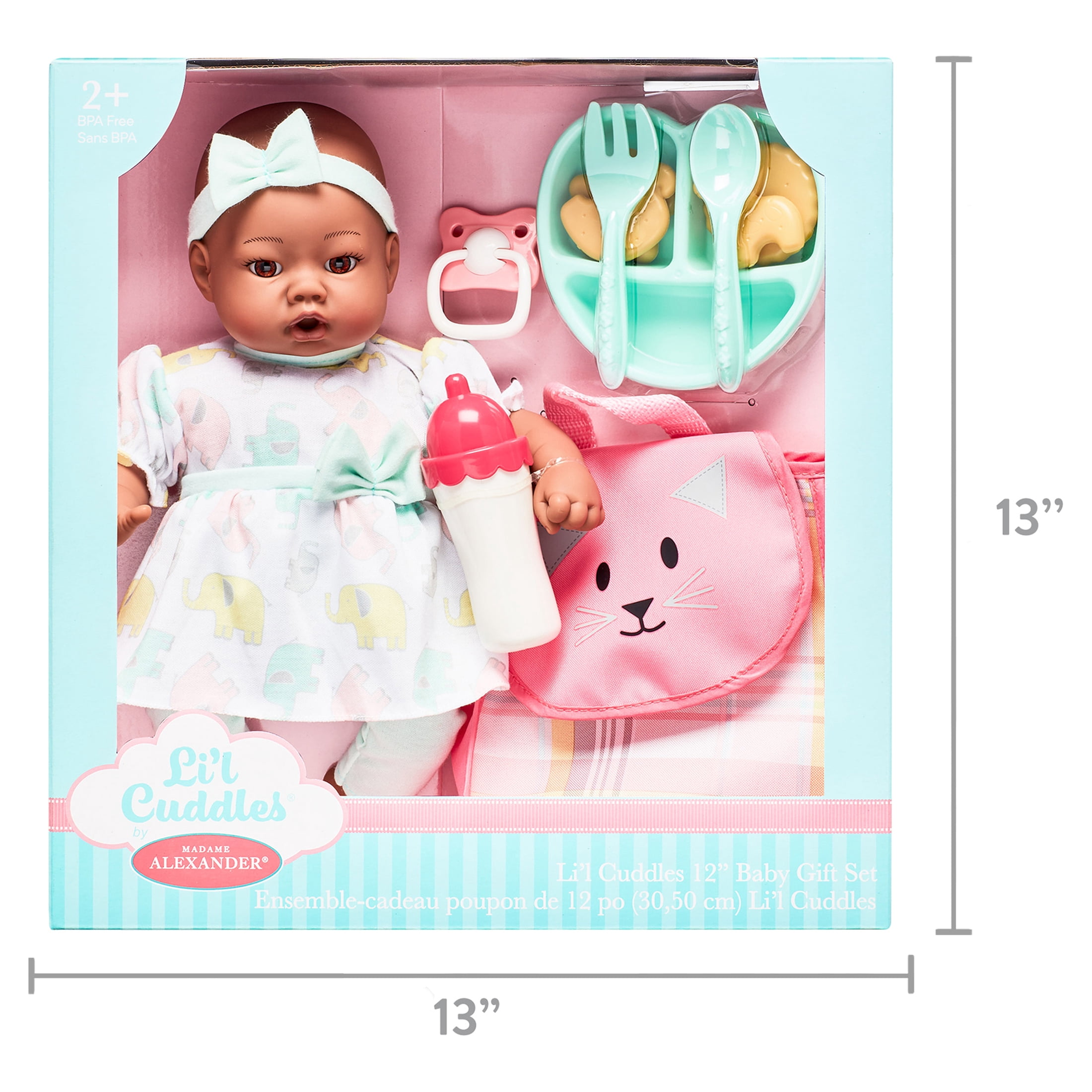 Madame Alexander Dark Skin Tone Feeding Doll Playset, 11 Pieces