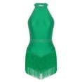 thumbnail image 3 of TiaoBug Womens Tassel Shiny Leotard Halter Neck Sleeveless Fringe Bodysuit Latin Tango Salsa Jazz Green XL, 3 of 7