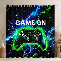 jejeloiu Cartoon Console Gamepad Blackout Curtains Set of 2 (52x84 Each),Green Blue Lightning Window Curtains,Kids Video Game Curtains and Drapes For Boys Teens,Ultra Soft Home Decor