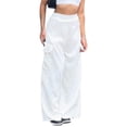 thumbnail image 1 of Pantalones anchos de pierna de color blanco puro con múltiples bolsillos para un estilo casual elegante, perfectos para viajes y eventos, talla M Piernas largas Embrace, 1 of 5