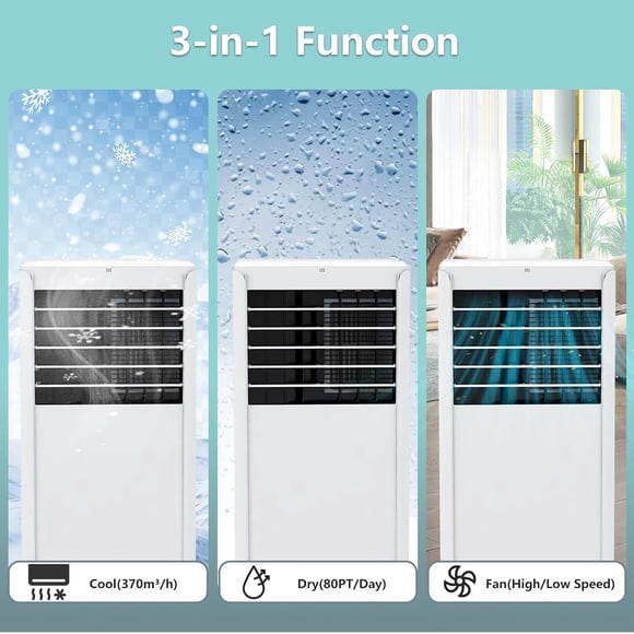 Aire Portátil para Habitación - Equipo de Refrigeración con Función Deshumidificadora y Manguera de Ventana - Diseño Compacto con Ruedas para Apartamentos, Dormitorios y Espacios Residenciales