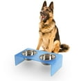 thumbnail image 5 of THE LICKER STORE Keaton 7.5" Medium/Large Modern Acrylic Rectangular Elevated Pet Feeder with 54oz 2-Stainless Steel Bowls, Blue/Chrome, DBL2001C, 5 of 7