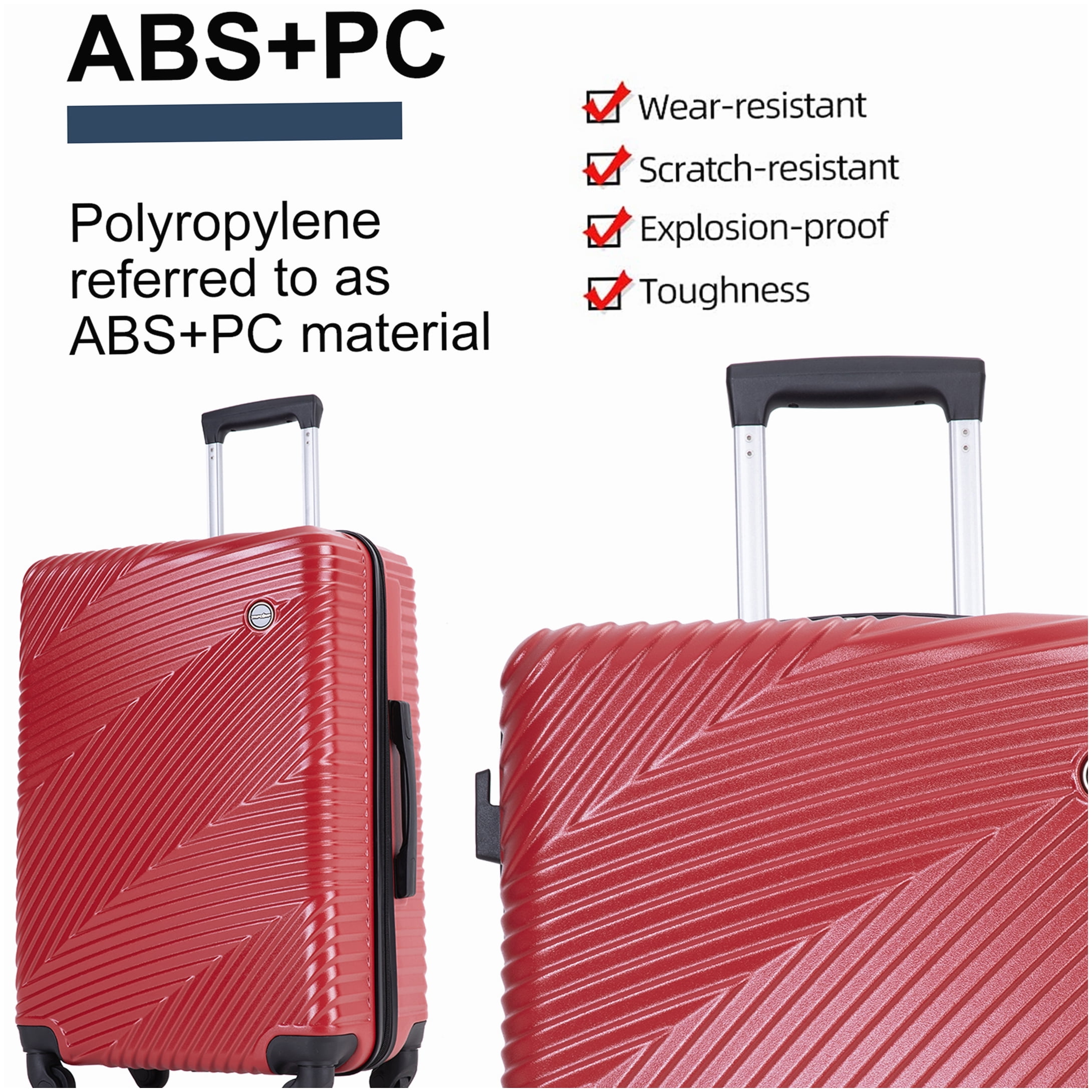 MANGIJOY Red Lightweight Hardside Spinner Luggage Set of 3, TSA Lock, Expandable, Carry On Checked Bags