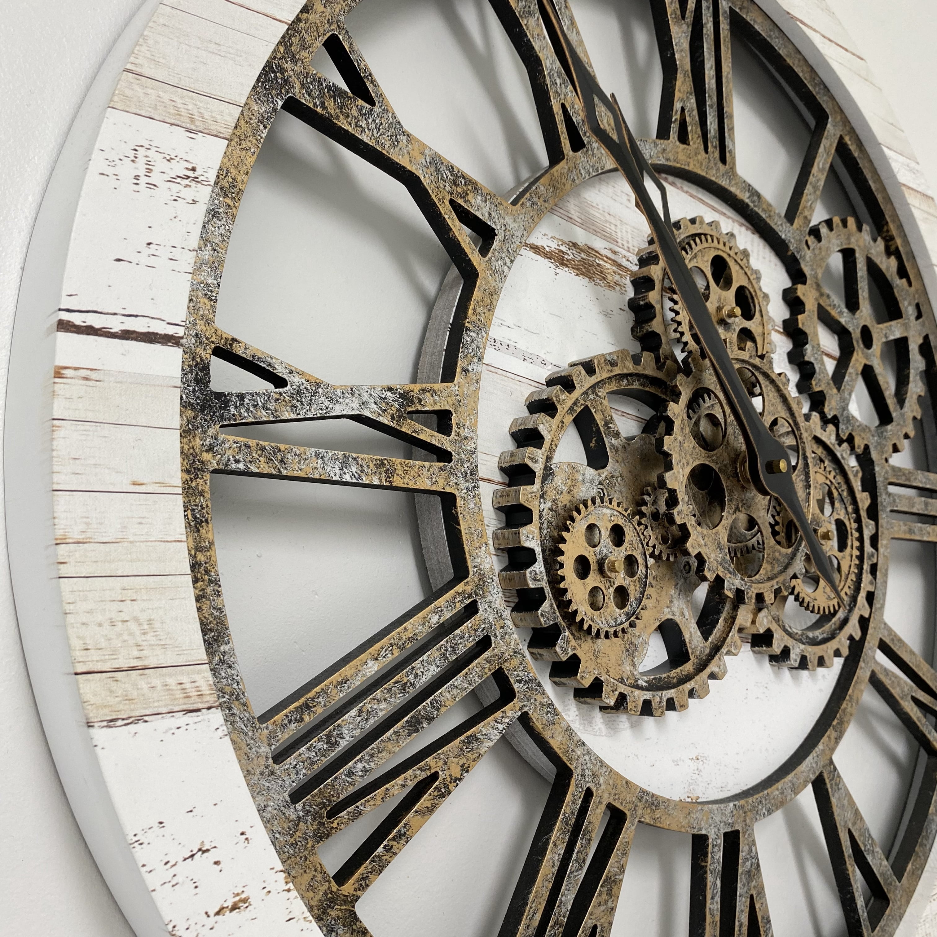 THE GEARS CLOCK Wall Clock with Real Moving Gears AM-LI_ 24 in Round Desert-Beige