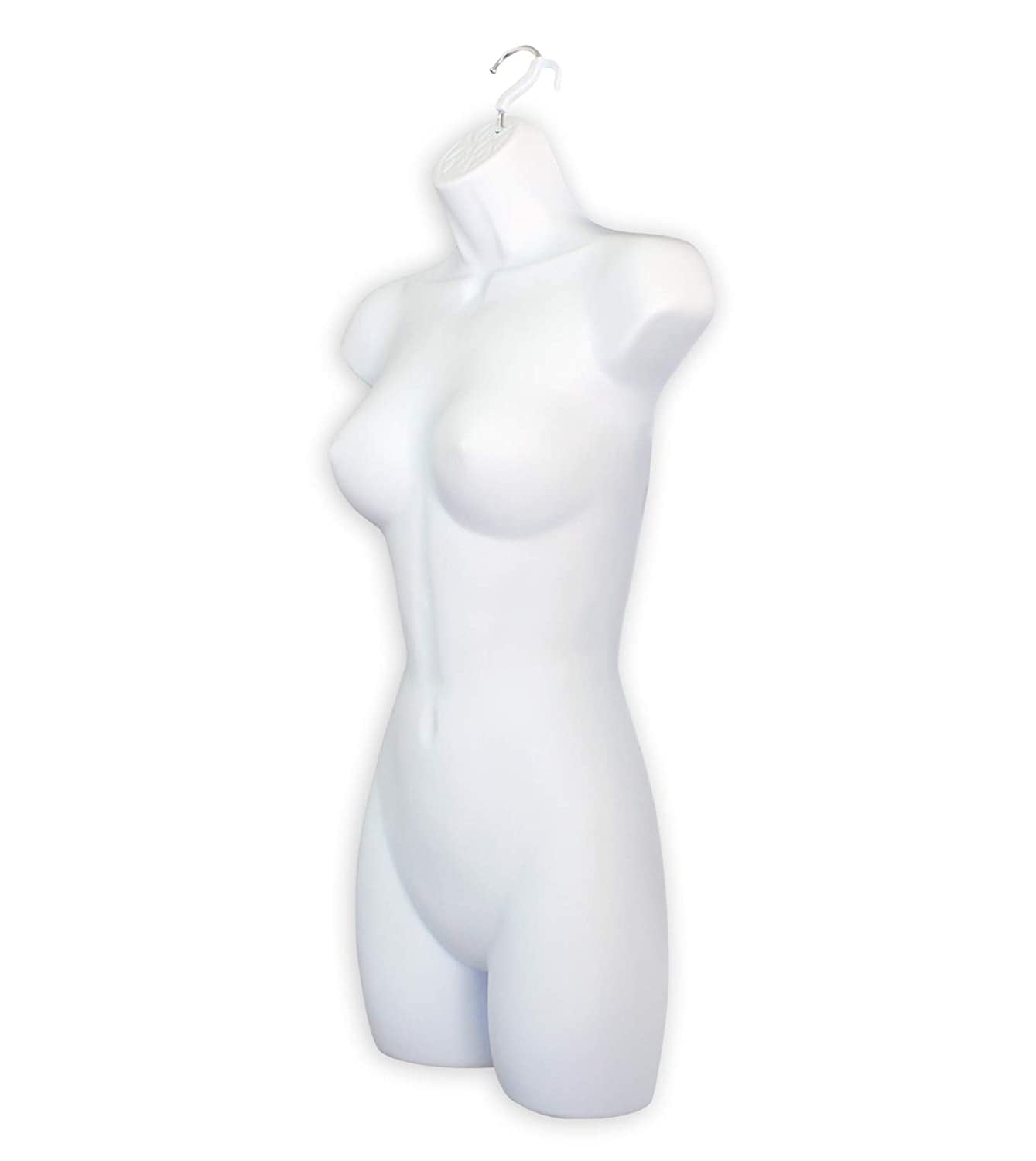 White Female Mannequin Hip Long Hollow Back Body Torso Dress Form & Hanging Hook, S-M Sizes (10)