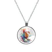 Hippocampus Stunning Glass Circular Pendant Necklace - Women's Necklaces