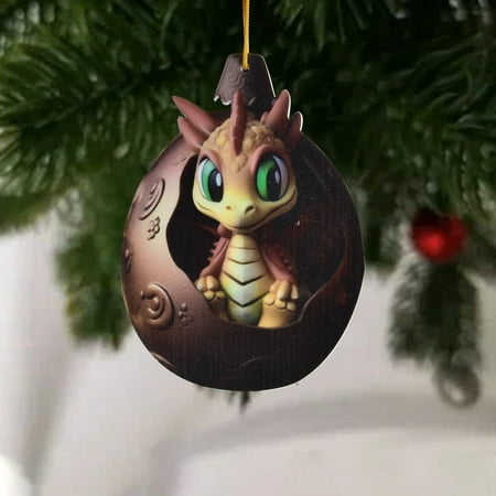 

TWCTUWEN 2D Acrylic Christmas Dragon Baby Pendant Christmas Flying Dragon Egg Pendant Christmas Dragon Egg Double Print Christmas White Elephant Gift 2D Fun Pendant Chandelier Chain Cover