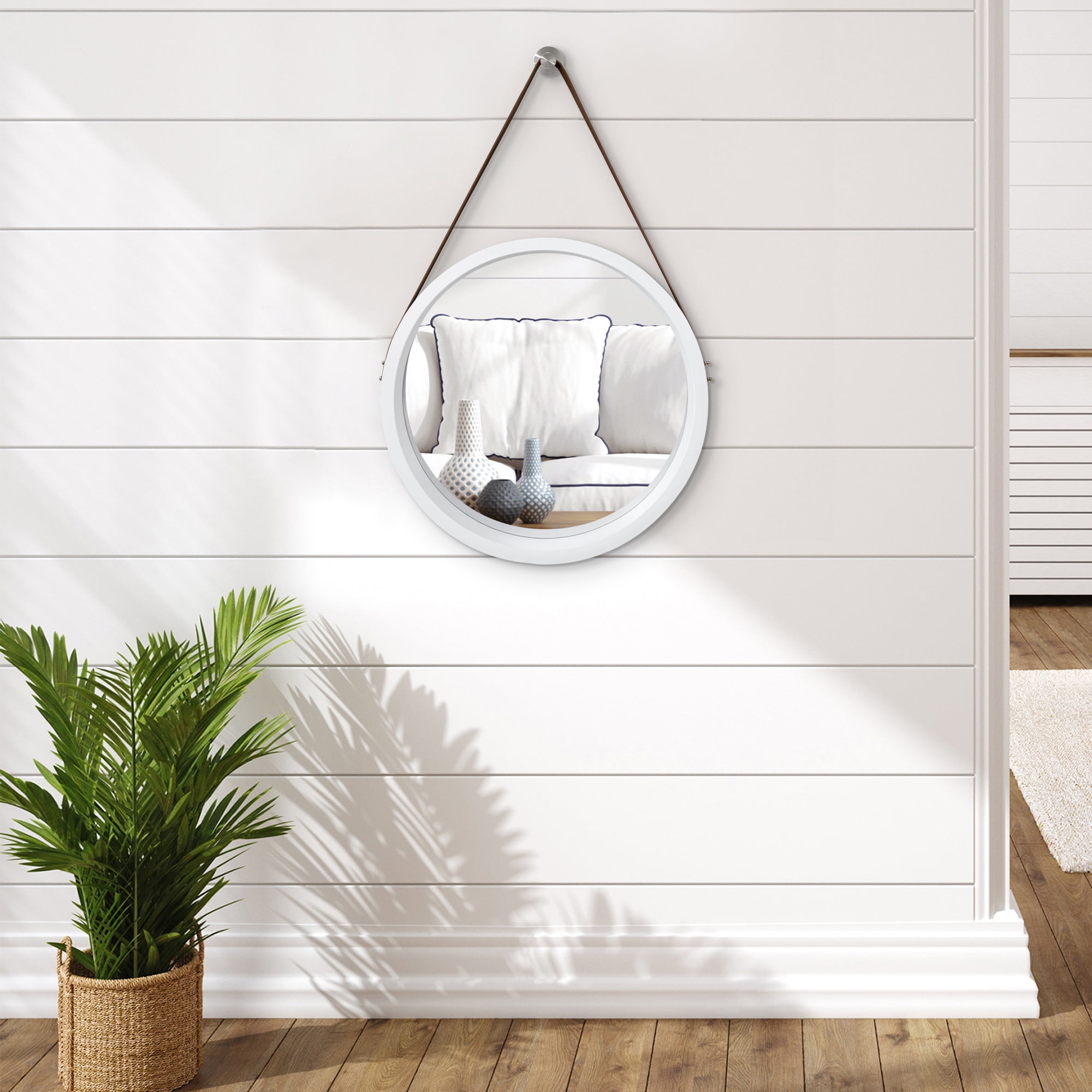 Americanflat - 20x20 White Round Mirror with Strap Circle Mirror for Bathroom, Bedroom, Entryway, Living Room
