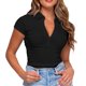 thumbnail image 1 of Camisa Corta para Mujer Manga Corta Cuello En V Cintura Apretando Verano Casual Slim Camiseta Corta Tops para Viajes Al Aire Libre Trabajo Casa Negro S, 1 of 6
