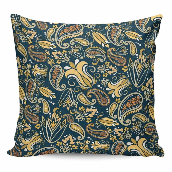 Throw Pillow Covers 16x16 Inch, Boho Green Floral Decorative Pillow Cases for Couch Sofa Bed, Farmhouse Botanical Vintage Paisley Flower Cotton Linen Square Home Decor Pillowcases with Hidden Zipper