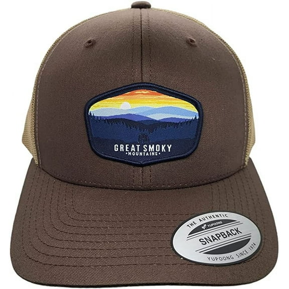 Great Smoky Mountains Trucker Hat with National Park Woven Patch (Brown/Tan)