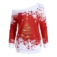 thumbnail image 3 of Christmas Tree Print Off The Shoulder Sweatershirt For Womens Causal Blouse Long Sleeve Loose Slouchy Pullover Plus Size Tops, 3 of 3