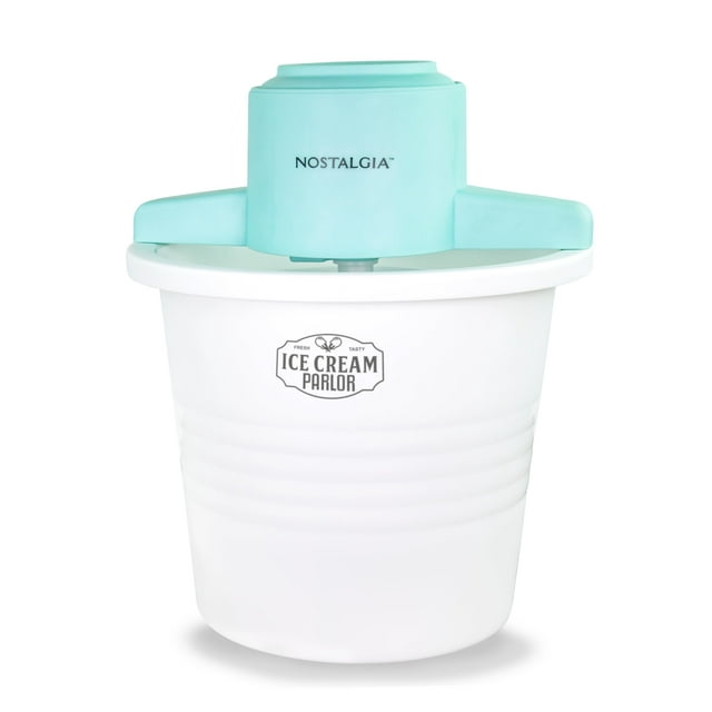 Máquina para hacer helados eléctrica Nostalgia – Estilo salón, antigua máquina para hacer helados suaves que hace yogur helado o helado en minutos – Divertido aparato de cocina – Blanco – 4 cuartos