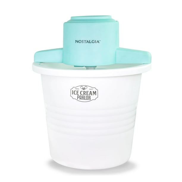 Máquina para hacer helados eléctrica Nostalgia – Estilo salón, antigua máquina para hacer helados suaves que hace yogur helado o helado en minutos – Divertido aparato de cocina – Blanco – 4 cuartos