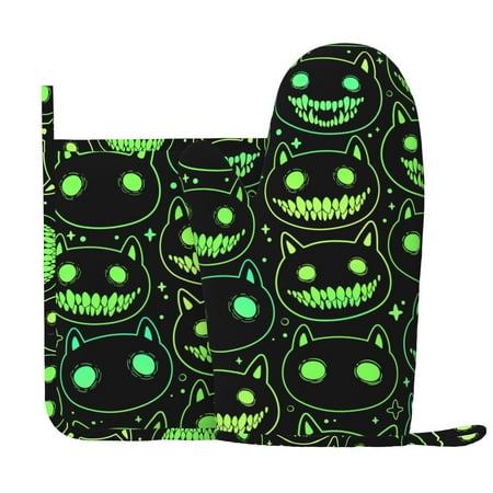 

XMXY Oven Mitts and Pot Holders 2 Pcs Sets Face Monster Green Heat Resistant Silicone Cooking Gloves for Grill Baking BBQ Kitchen Decor