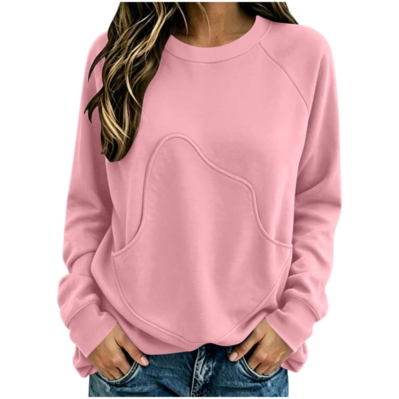 Atogsazn Women's Oversized Sweatshirt Casual Crew Neck Long Sleeve Pullover Sweater Fall Winter Tops Outerwear Pink L Fashion