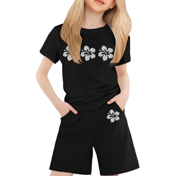 Hiijoy Toddler Girls Outfits Flower Print Short Sleeve T-Shirt Shorts 2Pcs Set, Sizes 2-3T