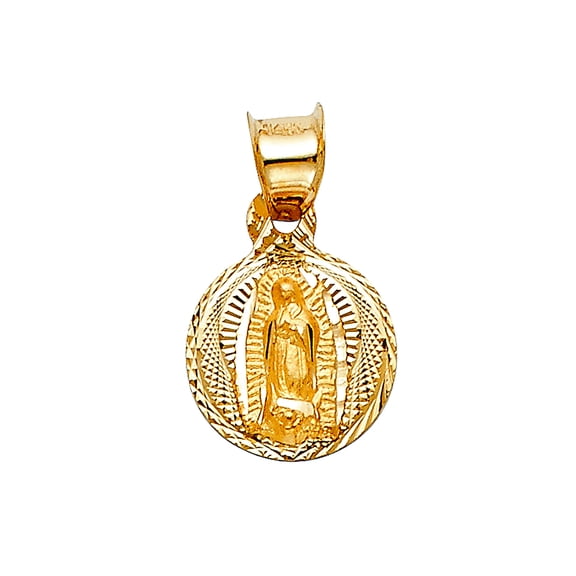 14k Yellow Gold Religious Thin Metal Stamped Pendant Necklace 10x13mm Pendant for Women - .7 Grams