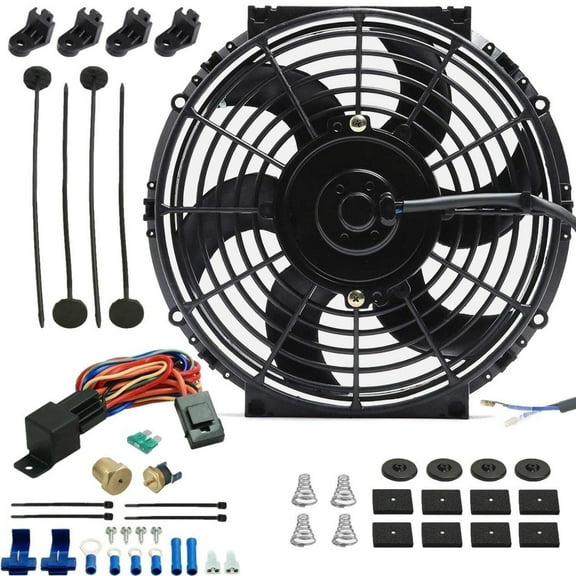 10-11 Inch 90w Motor Electric Radiator Cooling Fan Thermostat Temp Switch Kit