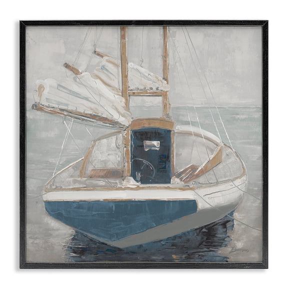 Stupell Industries Serene Harbor Sail Boat Black Framed Giclee Art, design by John Burrows