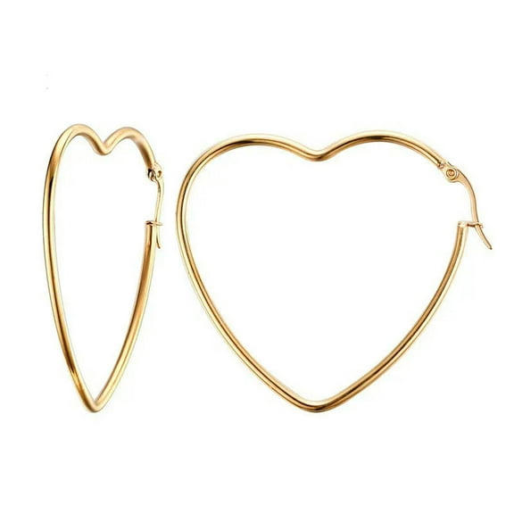 18K Gold Plated Women's Stainless Steel Ear Hoop Love Heart Engagement Earrings