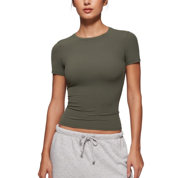 CRZ YOGA Softembrace Tops for Women Soft Casual Tight Basic Short Sleeve T-Shirt