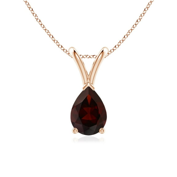 ANGARA Natural V-Bale Pear-Shaped Garnet Solitaire Pendant in 14K Rose Gold for Women (Size-7x5mm) | January Birthstone, Birthday, Anniversary, Jewelry Gift for Women | Natural Garnet Necklace
