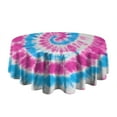 thumbnail image 5 of Pink Blue Tie Dye Spiral Round Tablecloth 60"x60",Wrinkle Wipeable Table Cloth for Kitchen Dining Room Picnic Patio Party, 5 of 6