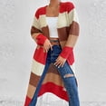 thumbnail image 3 of Long Sweaters Ladies Trendy Striped Colorblock Cardigan Sweater Coats Open Front Mid-length Outwear (Small, Multicolor), 3 of 6