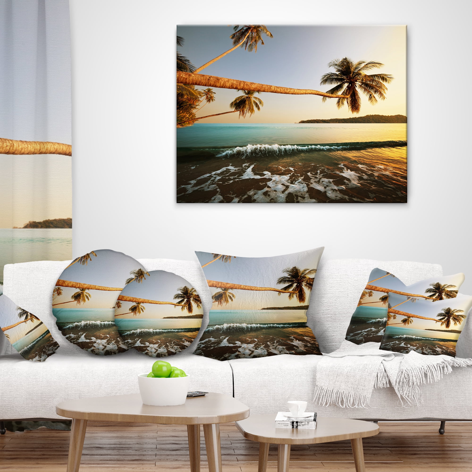 Designart Andaman Sea Large Coconut Palms - Seashore Throw Pillow - 16x16