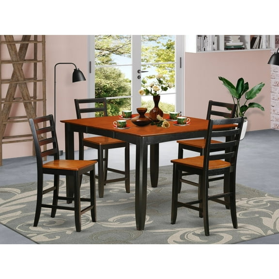 Counter Height Dining Set- Square Counter Height Table And Dining Chairs-Finish:Black & Cherry,Number of Items:5,Shape:Square,Style:Wood Seat