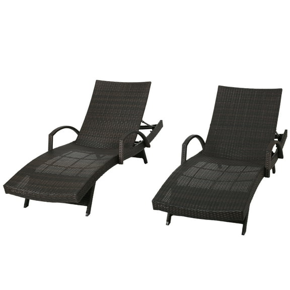 Raleigh Outdoor Wicker Adjustable Chaise Lounge, Set Of 2, Brown