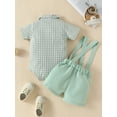 thumbnail image 5 of Newborn Baby Boy Gentleman Outfits 3M 6M 9M 12M 18M Short Sleeve Bow Tie Shirt Romper and Suspender Shorts Set, 5 of 10