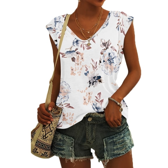 TARAINYA Women Cap Sleeve V Neck T-Shirt Loose Fit Casual Summer Tank Top