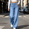 thumbnail image 4 of Vynhevius Women's Denim Jeans Solid Straight Leg Multi Pockets Elastic Waist Long Trousers, 4 of 7
