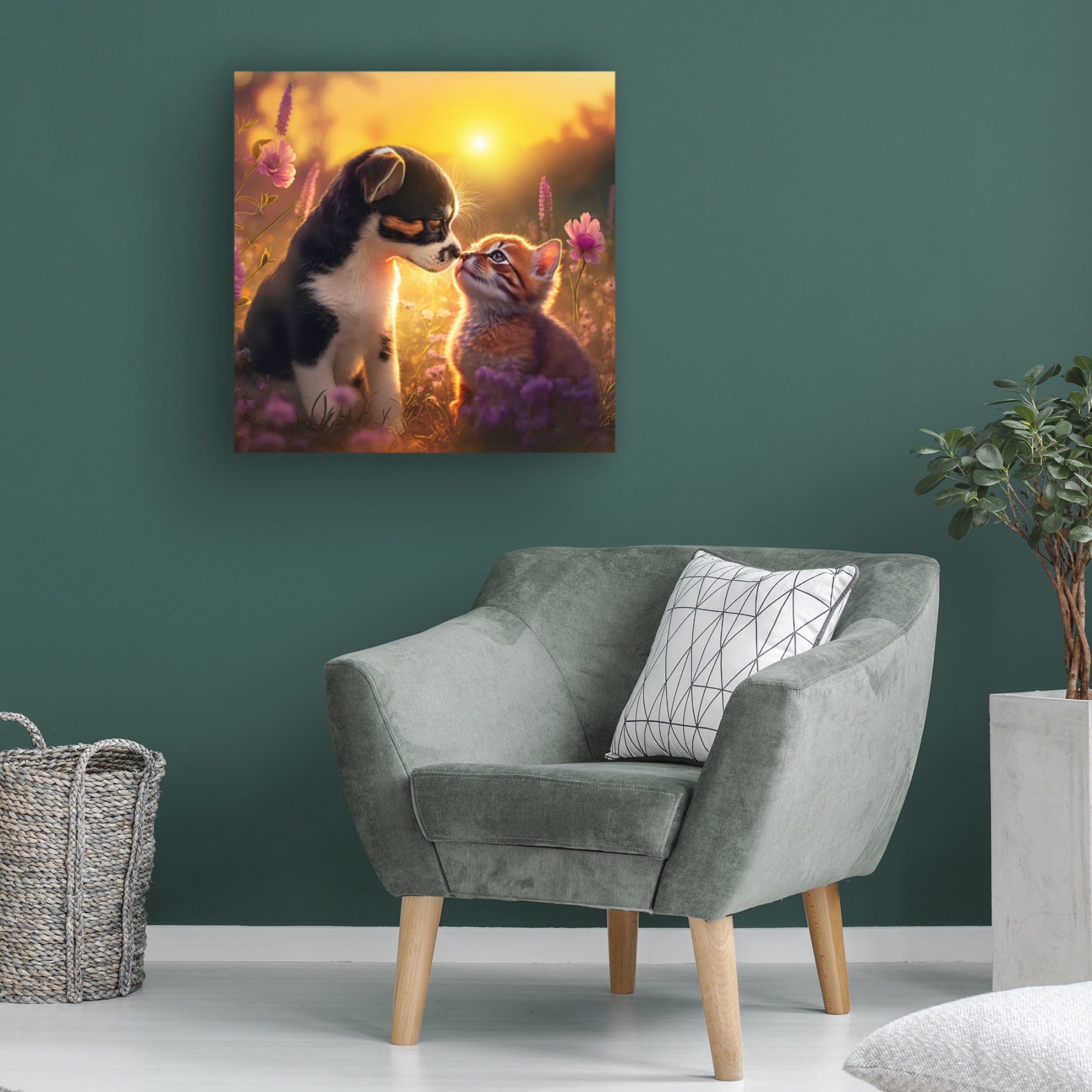 Canvas Wall Art - Ray Heere 'Cats And Dogs 31' Wall Art for Living Room, Bedroom, or Office Décor by Trademark Fine Art - 18 x 18 Inches