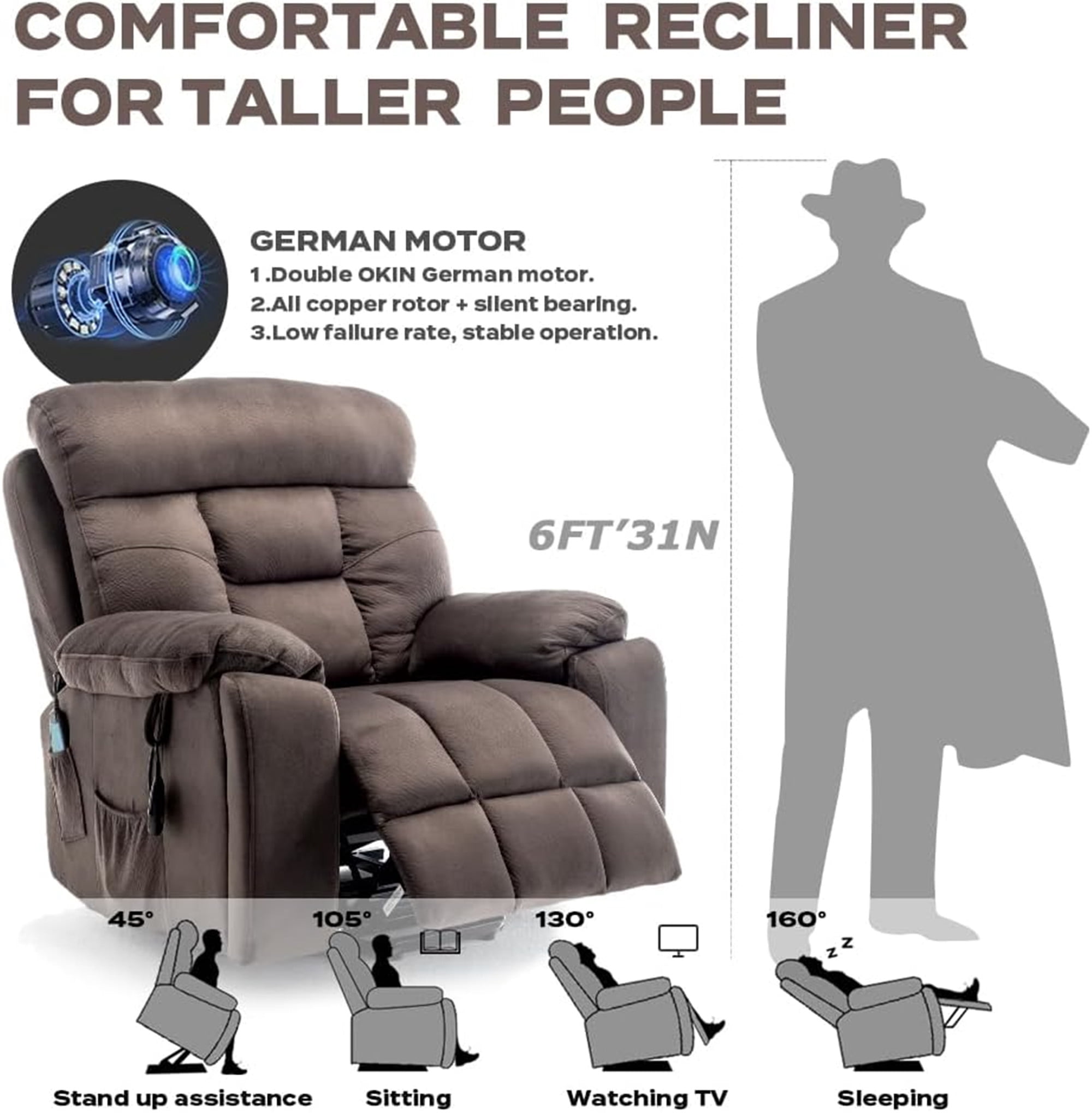 LITVZ 26in Extra Wide Recliner for Big Man 400lbs, Oversized Power Lift Chair with Heat and Massage for Elderly