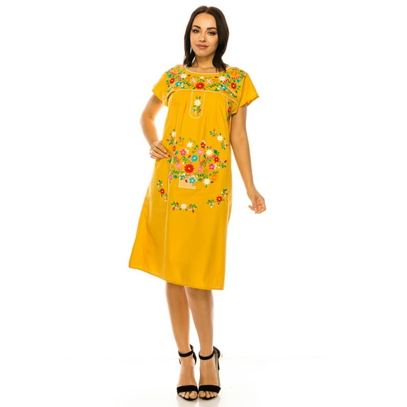 unik Embroidered Traditional Mexican Dress (Honey, XX-Large)