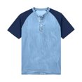 thumbnail image 4 of Henley Shirts for Men Summer Casual Crew Neck Raglan Short Sleeve Color Block Tops Dress Shirts, 4 of 5