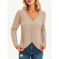 thumbnail image 2 of Women's Long Sleeve Button Down V‑Neck Knit Cardigan Scalloped Trim Sweater, 2 of 5