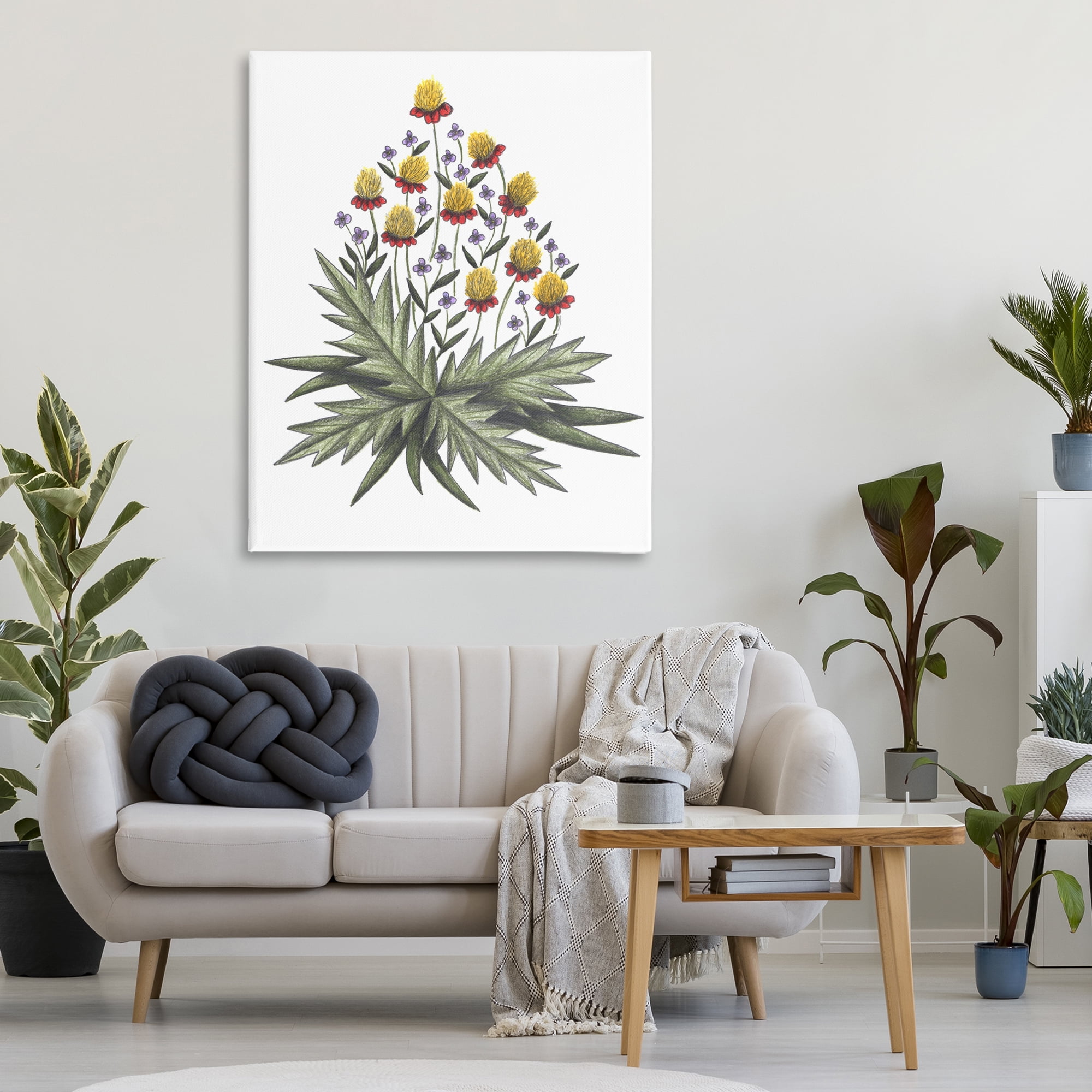 Yellow Leafy Wild Flowers Canvas Wall Art, design by Cecilia Battaini