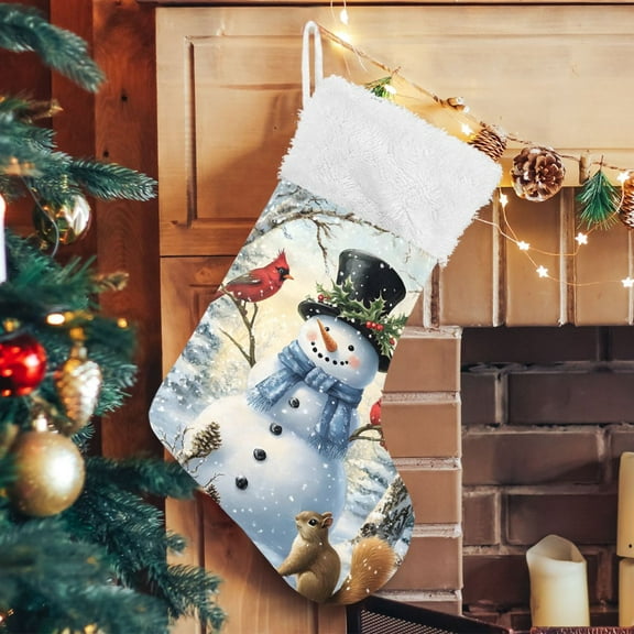 Ryvnso Christmas Stockings Christmas Snowman with Cardinal 17.7" Large Stocking Decoration 1 Pack
