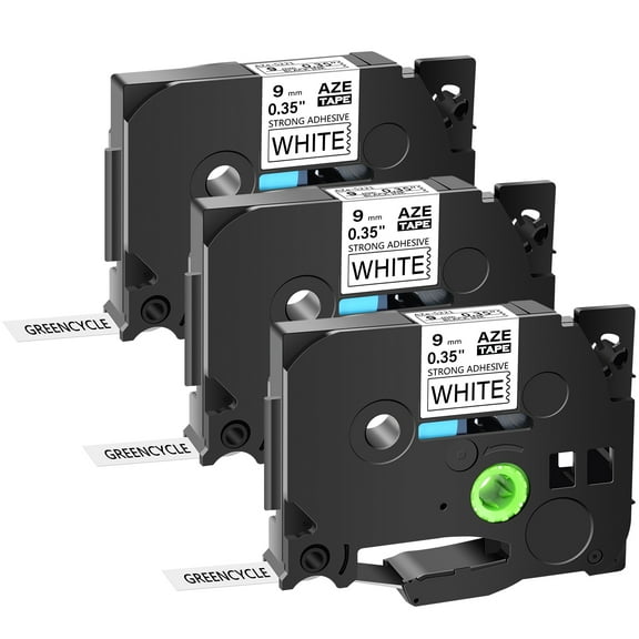 GREENCYCLE 3PK Compatible for Brother P-touch Black on White 9mm TZ TZe TZe-S221 TZ-S221 TZe-221 TZ-221 Extra Strength Laminated Label Tape