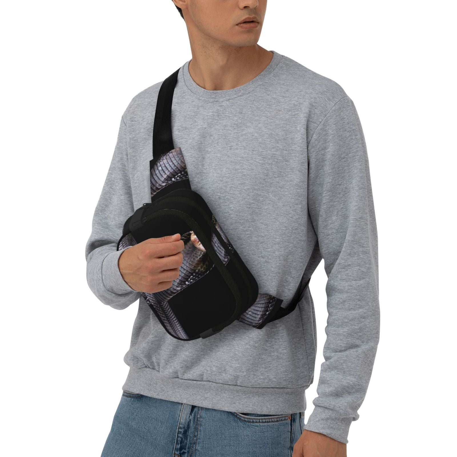 Picia Black Cobra Snake Print Square Double-Layer Waist Bag Mini Adjustable Waist Belt Bag Exercise Running Travel Hiking