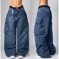 thumbnail image 4 of Pantalones vaqueros holgados con letras bordadas para mujer, pantalón de pierna ancha de cintura alta, estilo gótico, hip hop, informal, Popular, nueva moda, calle Y2K, 4 of 5