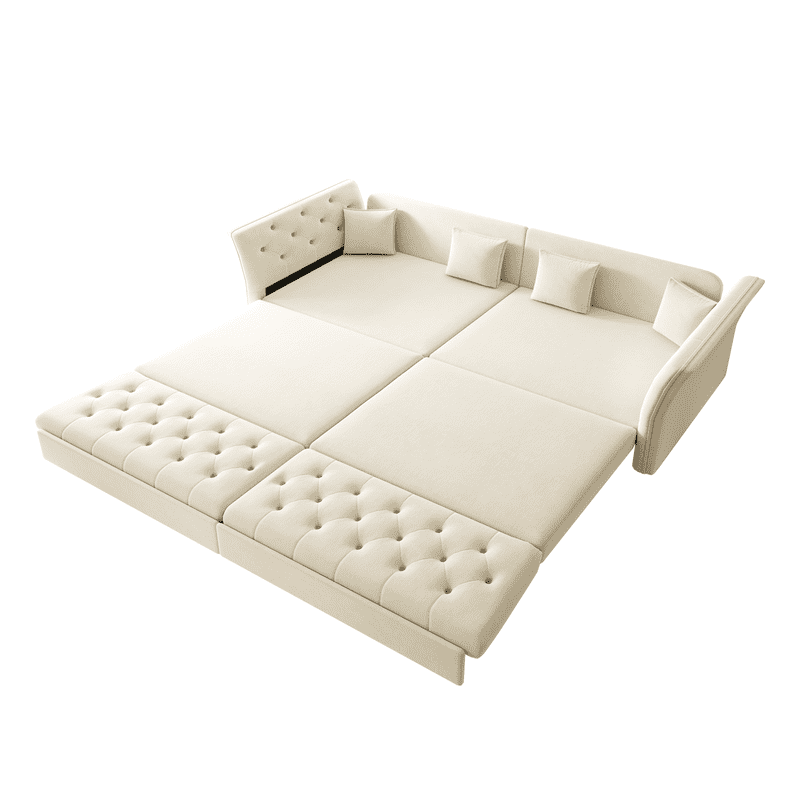 King Size Sleeper Sofa Bed, 100" 3-in-1 Convertible Pull Out Chesterfield Sleeper Couch, Oversized Velvet Flower Button Tufted 4-Seat Sofa for Living Room Apartment