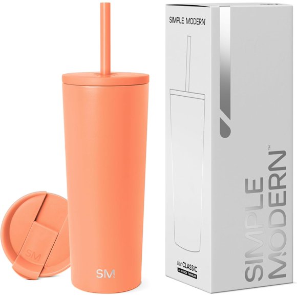 Simple Modern Insulated Tumbler with Lid and Straw | Iced Coffee Cup Reusable Stainless Steel Water Bottle Travel Mug | Gifts for Women Men Her Him | Classic Collection | 24oz | Clementine