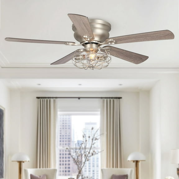 Flush Mount Ceiling Fan with Lights Low Profile Ceiling Fan 5 Reversible Blades Remote Control, 48 inch