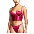 thumbnail image 4 of Victoria's Secret Dream Angels Bra Corset Top Bejeweled Satin Strap Claret Red with Thong 2 Piece Set Cup Size 38DD/XL Panty NWT, 4 of 4